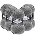Alize Süperlana Maxi El Örgü İpi,%75 Akrilik%25 Yün, 5'li Paket, 100g/100m, 8-10 Numara Şiş İçin, Hırka ve Kazak Örgüsüne Uygun (87 Kömür)