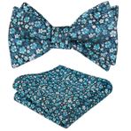 Alizeal Erkek Şal Desenli Çiçekli Jakarlı Untied Papyon ve Cep Kare Seti, 045-Siyah+Camgöbeği+Beyaz, One Size
