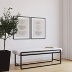 Alka Metal siyah ayaklı / beyaz Bench Puf - Bej