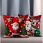 Alkan Homes 2 Li Kombin Punch Desen Görünümlü Noel Baba ve Geyik Desenli Dijital Baskılı Kırlent Kılıfı - 43 x 43 cm - Kırmızı - Beyaz - Yeşil