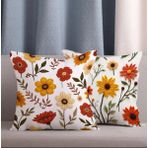 Alkan Homes 2 Li Kombin Punch Nakış Görünümlü Çiçek Desen Dijital Baskılı Kırlent Kılıfı - 43 x 43 cm - Krem - Hardal