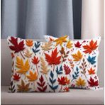 Alkan Homes 2 Li Kombin Punch Nakış Görünümlü Sonbahar Yaprak Desen Dijital Baskılı Kırlent Kılıfı - 43 x 43 cm - Kırmızı