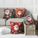 Alkan Homes 4 Lü Kombin Punch Desen Görünümlü Noel Baba ve Geyik Desenli Dijital Baskılı Kırlent Kılıfı - 43 x 43 cm - Beyaz - Kırmızı - Yeşil