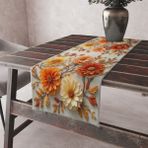 Alkan Homes Çiçek Desenli 3 Boyutlu Leke Tutmaz Kumaş Kenarları Dikişli Dekoratif Masa Örtüsü Runner 45×100 cm - Turuncu - Krem - 45 x 100 cm