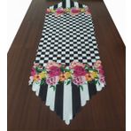 Alkan Homes Çizgili Gül Desenli Dekoratif Runner