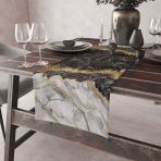 Alkan Homes Mermer Desenli Dijital Baskılı Dekoratif Runner