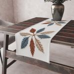 Alkan Homes Nakış Desenli 3 Boyutlu Leke Tutmaz Kumaş Kenarları Dikişli Dekoratif Masa Örtüsü Runner 45×100 cm - Mavi - Gold - 45 x 100 cm