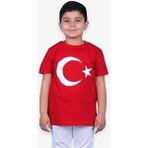 Alkano Kırmızı Ay Yıldızlı Çocuk Tişört Kısa Kol Pamuk Günlük Stil Regular Fit