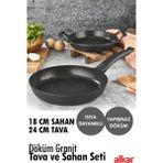 Alkar 18 cm Sahan 24 cm Tava Döküm Yanmaz Yapışmaz Tava ve Sahan Seti