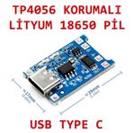 Alkatronik-Tp4056 Korumalı Lityum Pil Şarj Devresi Type C Usb Batarya
