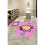 Alkilim Dijital Baskılı Kaymaz Taban Yıkanabilir Oval Banyo Takımı Klozet Takımı, N-O-KLOZET-49-PEMBE,