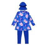 Alkin Kids Kız Çocuk Burkini Takımı, Mavi Çiçek Desenli, Uzun Kollu, Taytlı, Bone Dahil, 7-16 Yaş (9-10 YAŞ)