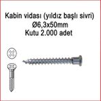 Alkur Metal Galvaniz Kabin vidası (yıldız başlı sivri) 06,3x50mm 1000 Adet Kargo bedava
