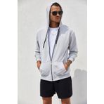 All in Men Gri Fermuarlı Kapüşonlu Erkek Sweatshirt