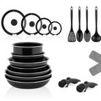 All-In-One Pro Diamond Seramik 23 Parça Set: 18-22Cm Derin &26Cm Sığ Tencere 20-24-28Cm Tava+28Cn Wok 18-22-26-28Cm Cam Kapak 2 Adet Özel Sap 4 Parça Servis Seti 6 Adet Tava Koruyucusu