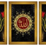 Allah ve Semazenler Temalı 3 lü Kanvas Tablo Seti DBSANAT11157