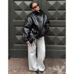 Allbucks Bershka, Oversize Çift Taraflı Suni Deri Ceket Mont Kaban ABBRS3785 - M - Siyah
