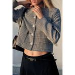 Allbucks Zara, Kaz Ayağı Desenlı Kısa Blazer Ceket ABZRA1020 - Siyah - Beyaz