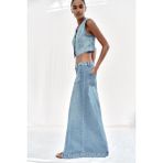 Allbucks Zara, Z1975 Yama Cepli Maksi Denim Etek ABZRA5079 - Mavi - 34