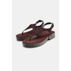 Allbucks Zara, Zımba Detaylı %100 Kürklü Deri Sandalet ABZRA3758 - Bordo - Kırmızı