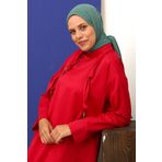 Allday 23DB50142AL0 Kırmızı Yakası Düğümlü Zincirli Uzun Tunik