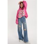 Allday 23JX70122AL0 Mavi %100 Pamuk Yırtık Detaylı Bol Paça Denim Kadın Pantolon