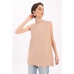 Allday BOX16008AL0 Bej %100 Pamuk Kolsuz T-shirt Tunik