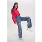 Allday Mavi %100 Pamuk Boru Paça Denim Pantolon
