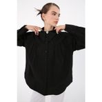 ALLDAY Siyah %100 Pamuk Oversize Sivri Yaka Büzgülü Balon Kol Gömlek