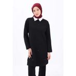 ALLDAY Siyah Taşlı Geometrik Çima Detaylı Tunik