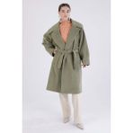 ALLDAY Yeşil-Oversize Kuşaklı Kaşe Kaban - 44