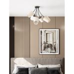 Allegra Modern Siyah Metal Beyaz Kumaş Şapkalı 5'li Avize | Modern Salon Aydınlatması - Siyah - Krem