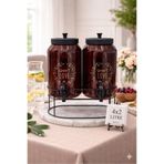 ALLEGRI Amber Renk 2 Li Cam Sebil Yağdanlık Şerbetlik Sızdırmaz Musluk Ferforje Stand Metal Kapak 2x4 Litre