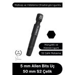 #Allen 5 Mm Allen Bits Uç 5 Cm S2 Çelik Profesyonel Alyan Tornavida Ucu Manyetik Altıgen Vida Sökme Takma Matkap Şarjlı