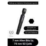 #Allen 7 Mm Allen Bits Uç 7,5 Cm S2 Çelik Profesyonel Alyan Tornavida Ucu Manyetik Altıgen Vida Sökme Takma Matkap Şarjl