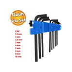 Allen Alyan Siyah Anahtar Uzun 9'Lu Set Koseli Vida Sikma Sokme Metal 1.5 2 2.5 3 4 5 6 8 10 Mm