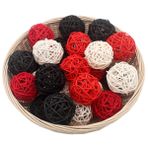 ALLHEARTDESIRES 15 ADET 5 cm Kırmızı Siyah Beyaz Küçük Dekoratif Hasır Rattan Toplar Vazo Kase Doldurucu için Doğal Küre Küreler, Kırmızı Oturma Odası Banyo Dekoru, Noel Ağacı Süsleri Ev Veranda Bahçe Asma Dekorasyon