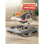 Allians 3 Kademeli Kontrollü Bebek Yürüteç, Oyuncaklı, Güvenli ve Ergonomik - Altın - Gri