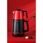 Allians Çelik Demlikli 2'li Çay ve Kettle Seti, Cranberry Renk - Altın - Turkuaz