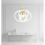 Allians Modern Gold Beyaz LED Avize, Yatak Odası, Salon ve Hol Dekorasyon Ürünü - Seçenek 1 - Ahşap - Beyaz
