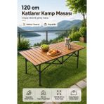 Allmart Katlanabilir Metal Kamp Piknik Masası, Ahşap Desenli, 120X55X50 cm