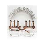 Allproduct İt's My Birthday Yazılı Taç ve Mum Şekilli Gözlük Seti Gümüş Renk