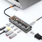 Ally 6In1 Type-C To Usb3.0 + Usb2.0 + Type-C Pd 100W + Hdmi + Vga + 3.5Mm Çoğaltıcı Hub Şeffaf