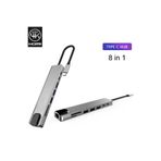 Ally 8 Port Usb 8in1 3.0 Type-C Hdmi 3XUSB+2 PD) RJ45 Hub Adaptör Çoklayici TF SD Kart GRI