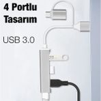 Ally A-806 4in1 Type-C + USB Girişli USB 3.0 Çoğaltıcı Hub Adaptör ÇEVIRICI-1852 - Belirtilmemiş
