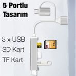 Ally A-807 5in1 Type-C + USB Girişli USB 3.0 Çoğaltıcı Hub ADAPTÖR-1852 - Belirtilmemiş