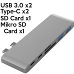Ally Gri 6in1 Usb-C Hub Daul USB 3.0 Type-C Şarj Kart Reader Çoğaltıcı Hub