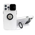 Ally Iphone 12 Kılıf Sürgülü Kamera Lens Korumalı Yüzük Standlı Silikon Kılıf-(5775)