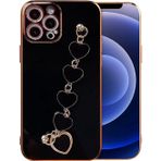 Ally İphone 12 Pro 6.1İnç Kılıf Kalp Bileklik Tutuculu Lüx Silikon Askılı Kılıf-(5775)