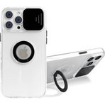 Ally İphone 12 Pro Max Kılıf Sürgülü Kamera Lens Korumalı Yüzük Standlı Silikon Kılıf-(5775)
